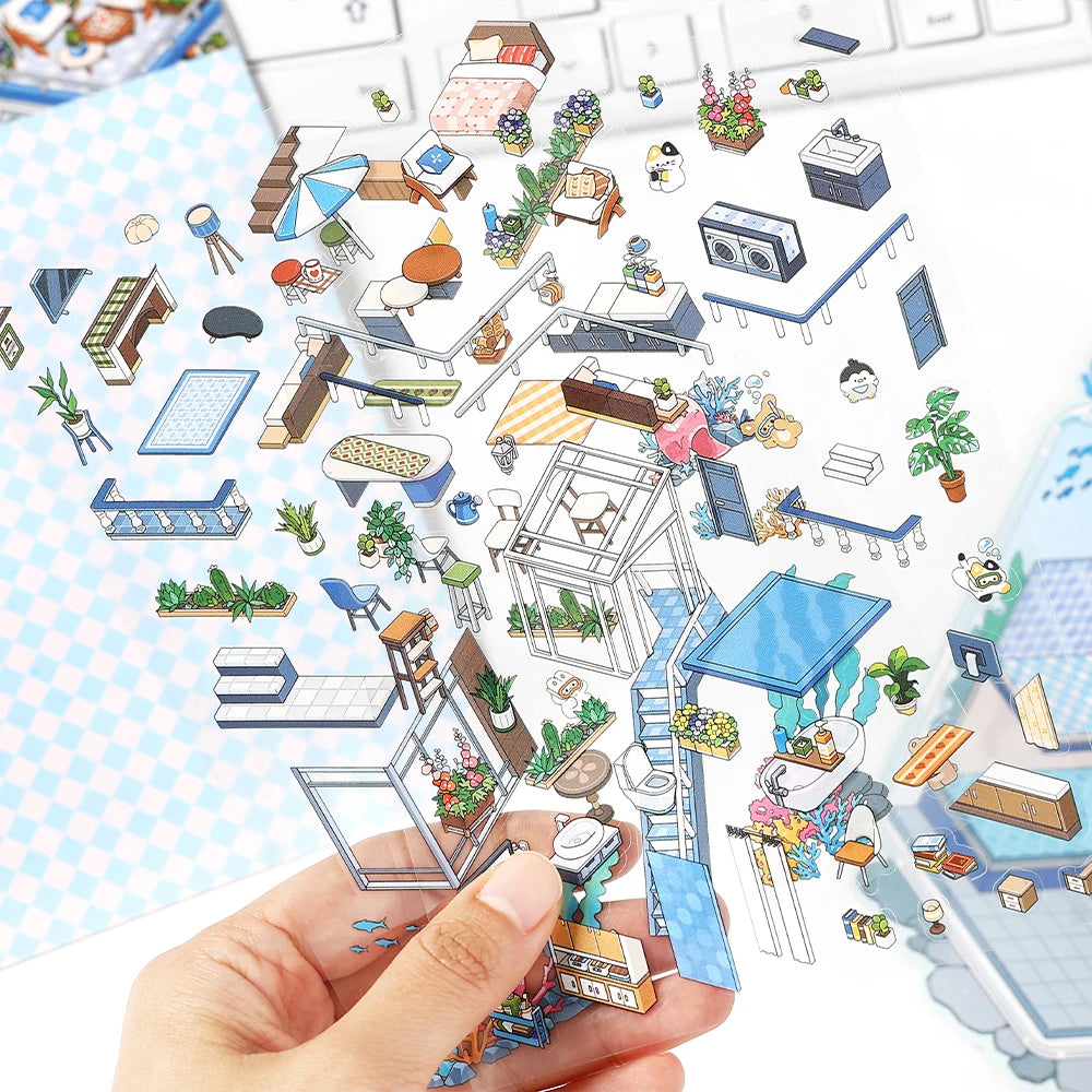 Kawaii Deep Sea Home 3D DIY Landscape Sticker Pocket Cabin Scene Stacking Pasting Festival Birthday Gift for Kid Child ﻿ ﻿ Qme