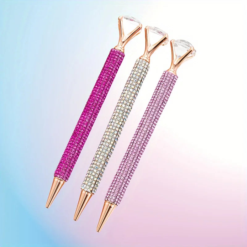 Bling Rhinestone Ballpoint Pen Large Crystal Diamond Top Rose Gold Metal Shiny Diamond Pen Gift for Wedding Office School Women Qme 3pcs