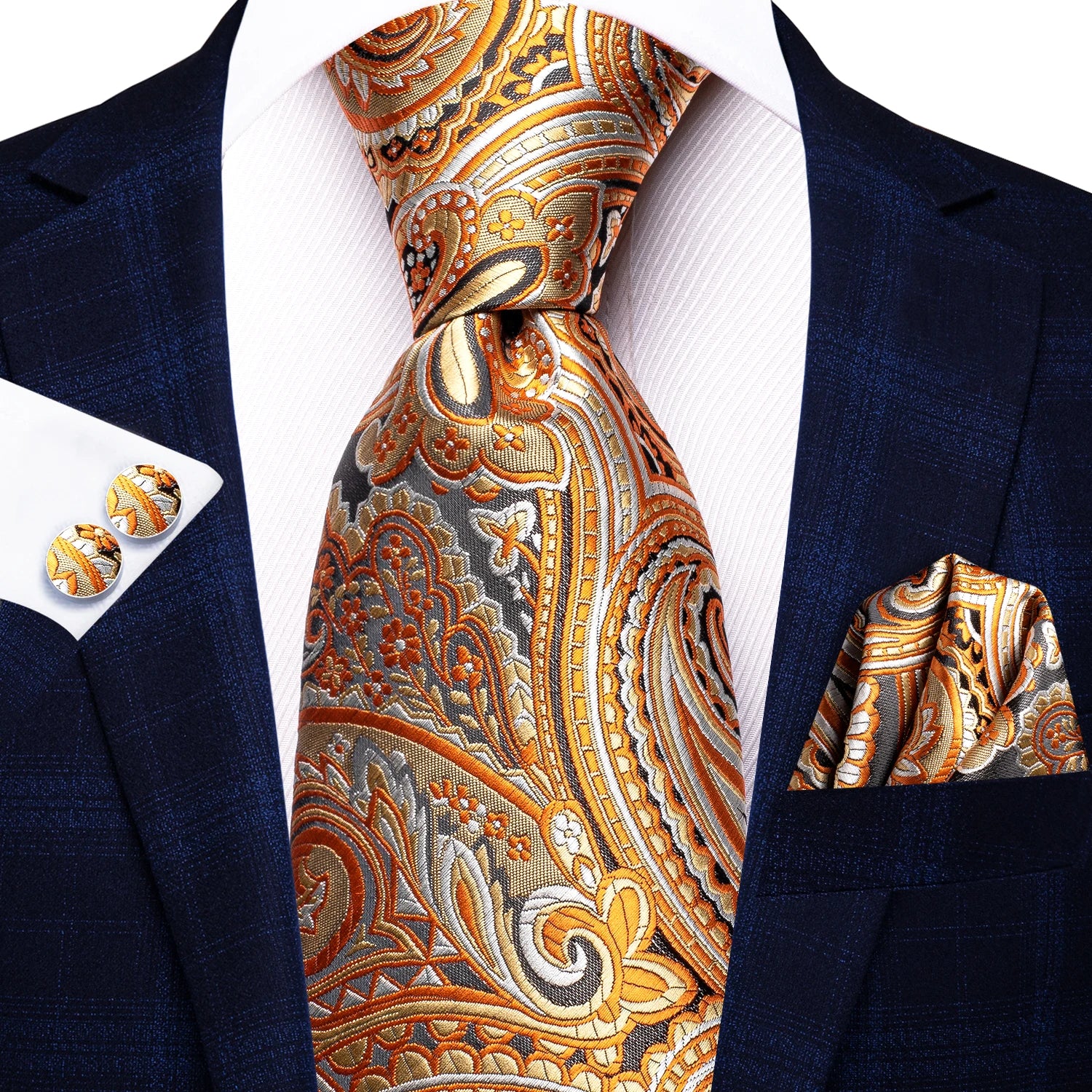Hi-tie Designer Tie Men Orange Grey Paisley 2023 Fashion Silk Wedding Qme 3754