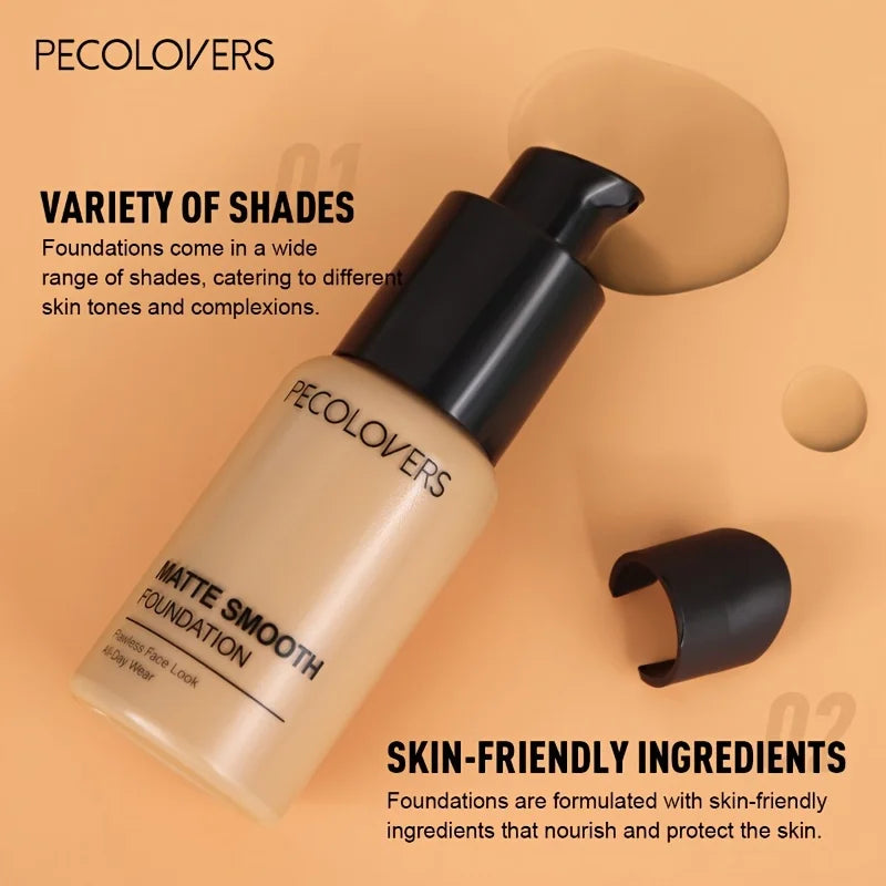 PECOLOVERS Matte Finish Liquid Foundation - Oil-Control, Waterproof, Full Coverage Concealer for All Skin Tones Qme