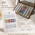 48-color Premium Aurora Ice-clear Nail Powder Includes Cards Storage Qme 1set