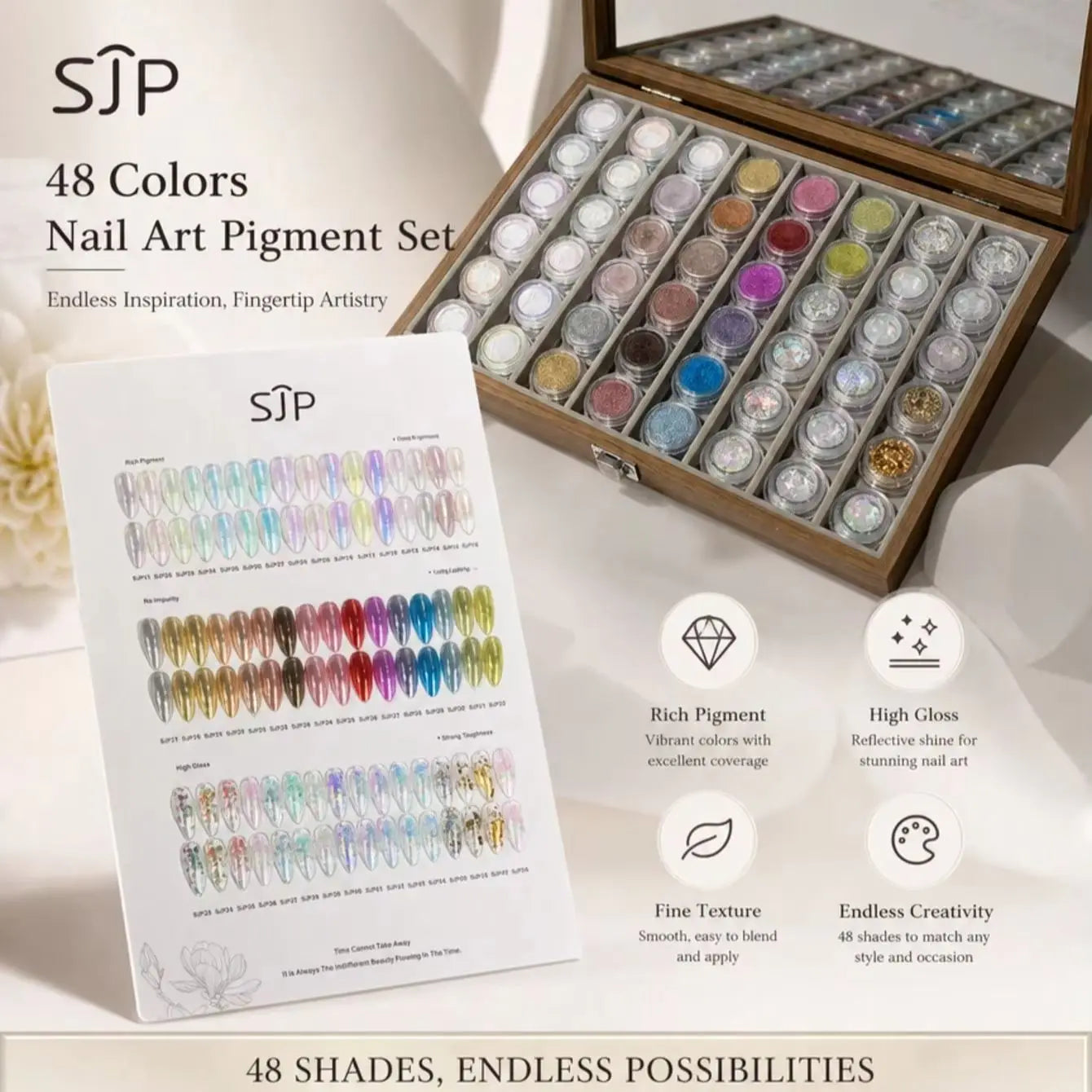 48-color Premium Aurora Ice-clear Nail Powder Includes Cards Storage Qme 1set