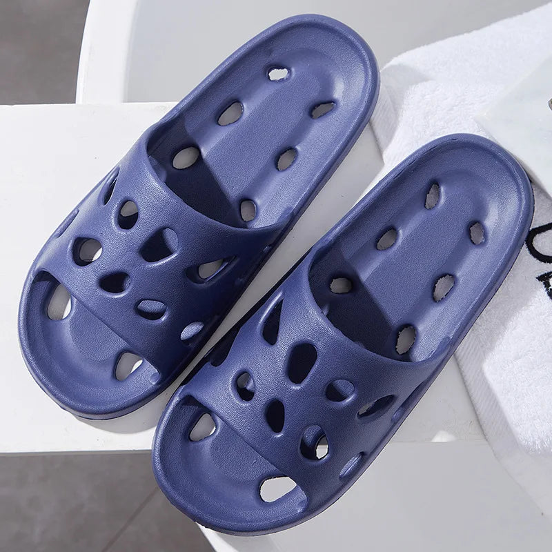 New Thick Platform Pillow Bathroom Home Slippers Women Fashion Soft Sole EVA Indoor Slides Sandals Summer Non-slip Flip Flops Qme D-Blue 44-45 (fit 43-44)
