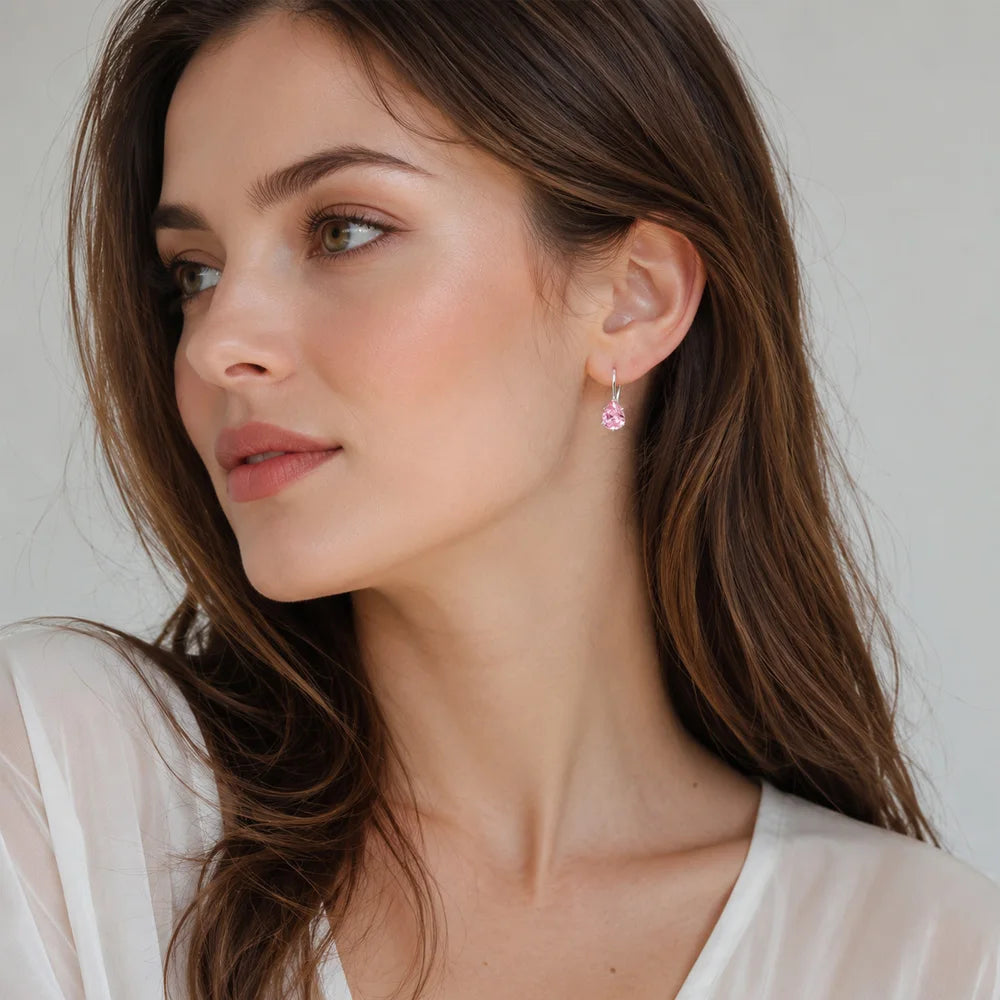 Pink Water Tear Drop Earrings 925 Sterling Silver Europe Style Gram Fine Jewerly For Women Romantic Gift Qme
