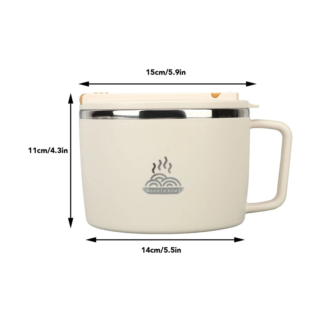 1200ml Stainless Steel Ramen Bowl with Lid Chopsticks Spork Portable Noodle Cup 304 Steel Food Container for Office School Qme