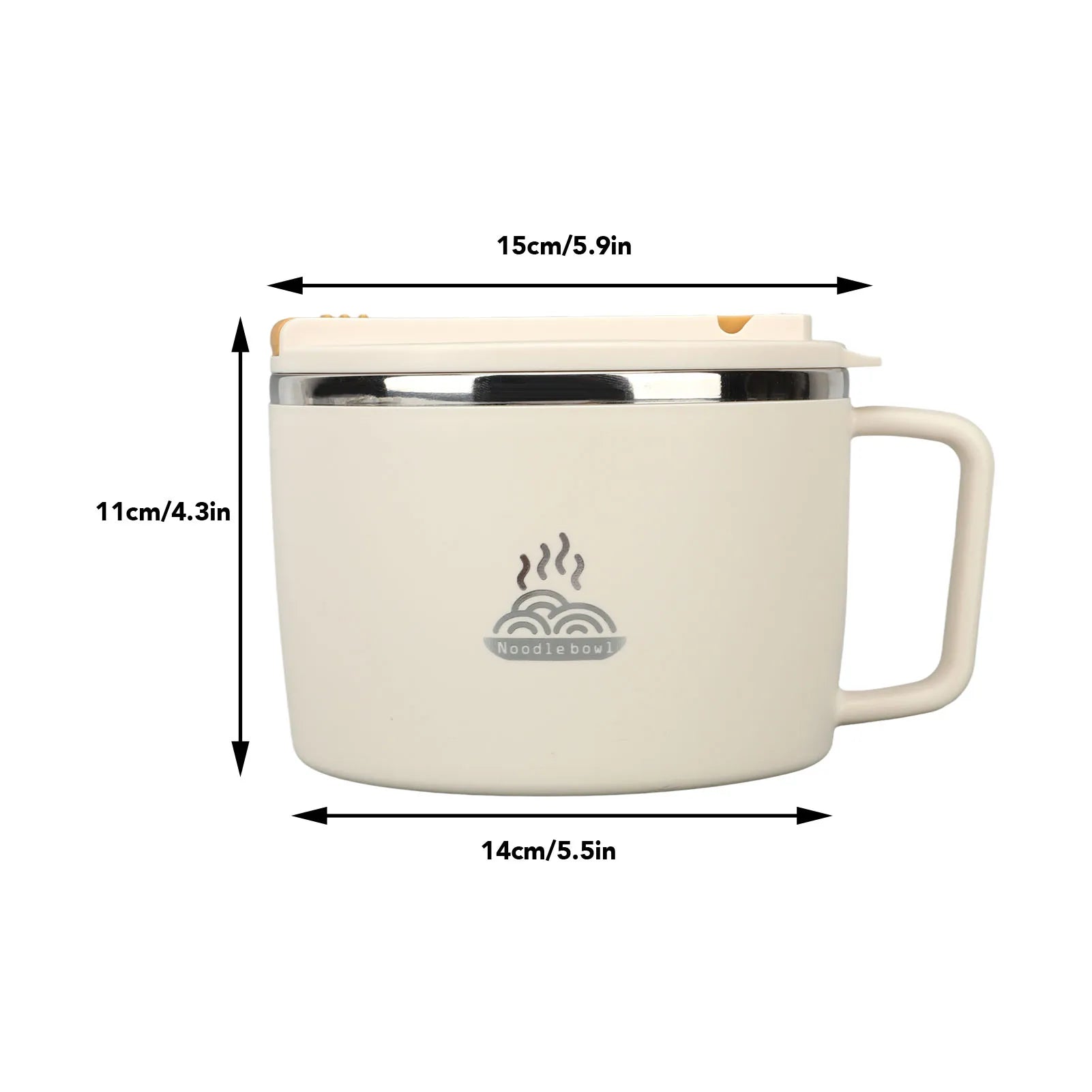 1200ml Stainless Steel Ramen Bowl with Lid Chopsticks Spork Portable Noodle Cup 304 Steel Food Container for Office School Qme