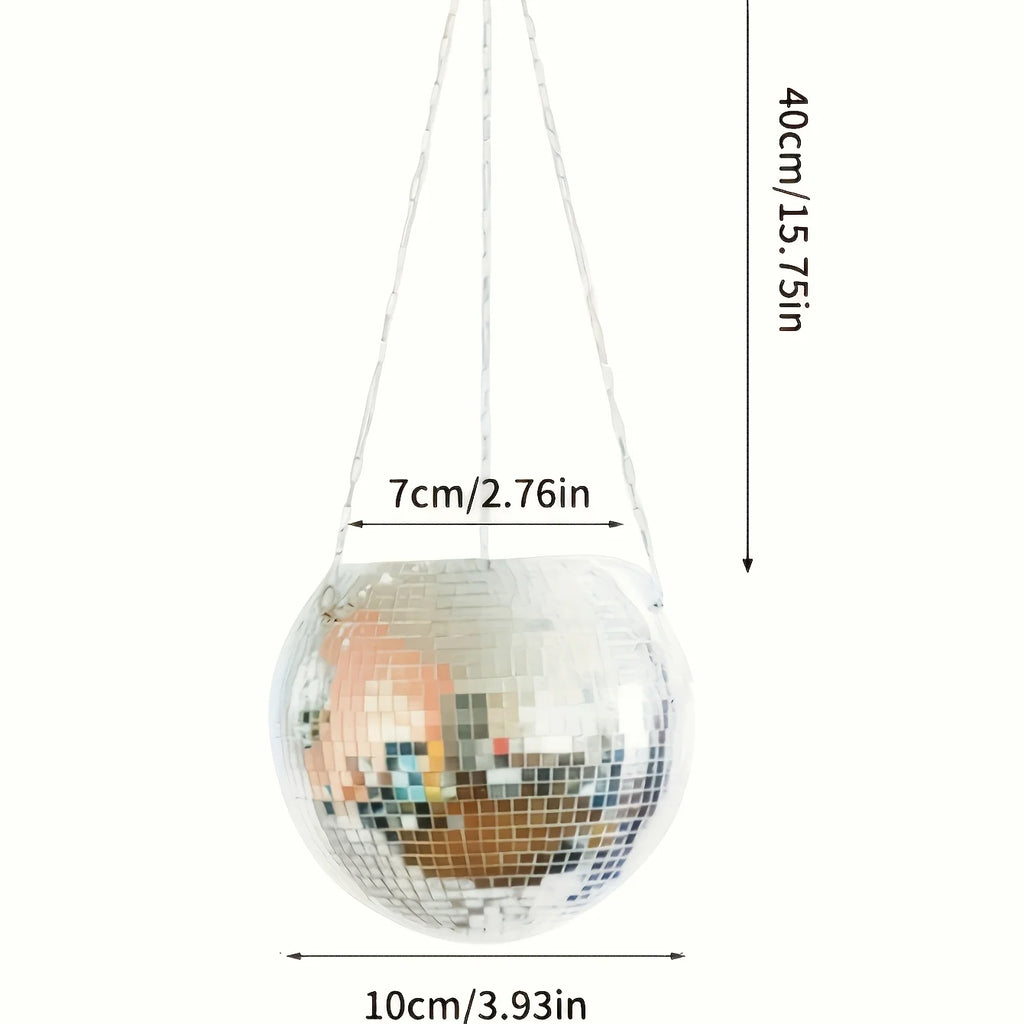Bohemian Geometric Party Ball Hanging Mirror with Metal Chain And Wood Ring Multi-Purpose Storage for Pens Makeup Brushes Indoor Qme