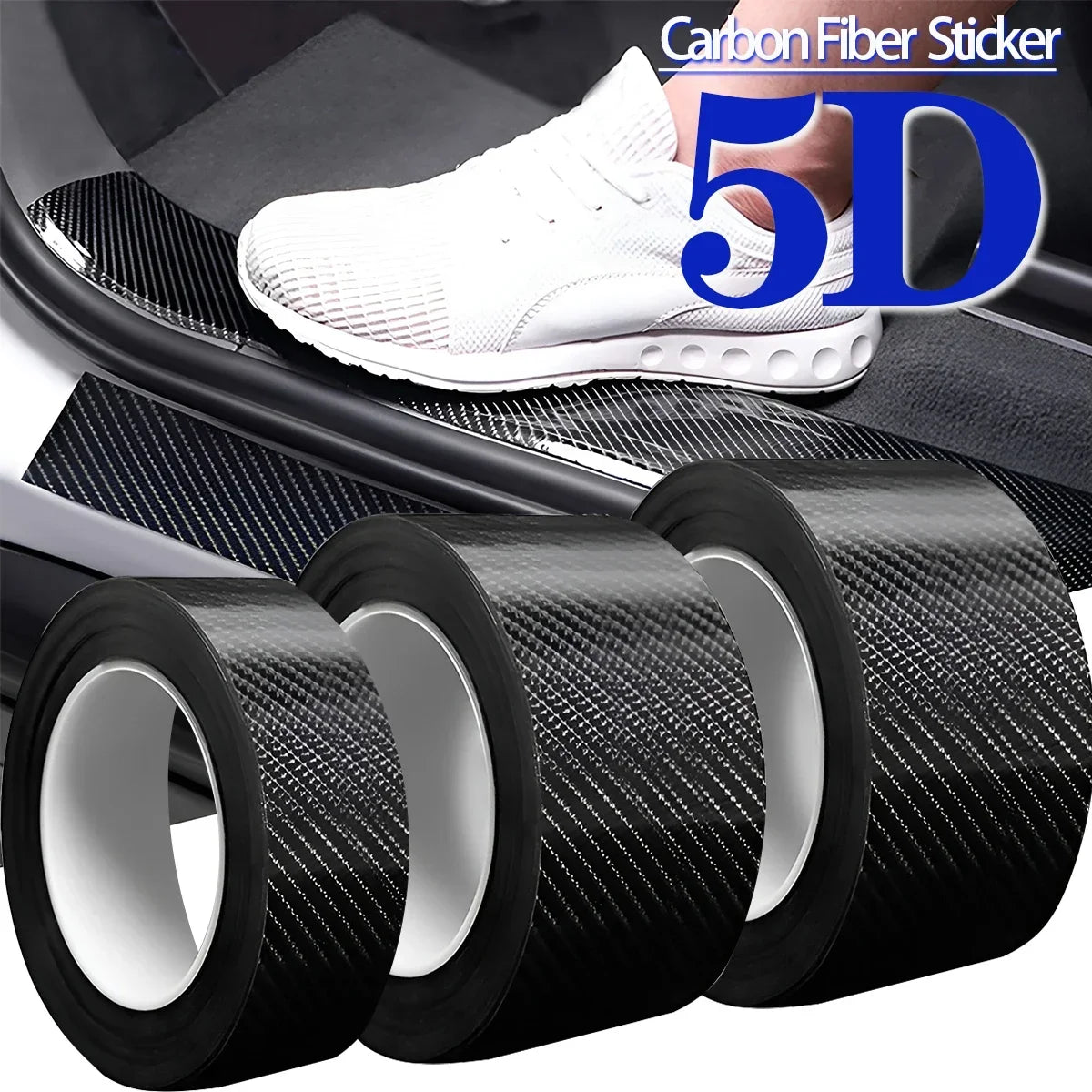 Carbon Fiber Sticker Car Door Sill Protector Film Anti Waterproof Scratch Tape for Auto Door Sill Edge Side Mirror B-pillar Qme