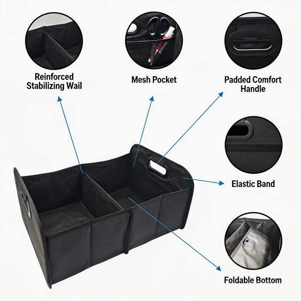 Foldable Oxford Fabric Car Trunk Storage Box Collapsible Vehicle Cargo Organizer for SUV Sedan Space Saving Container Qme