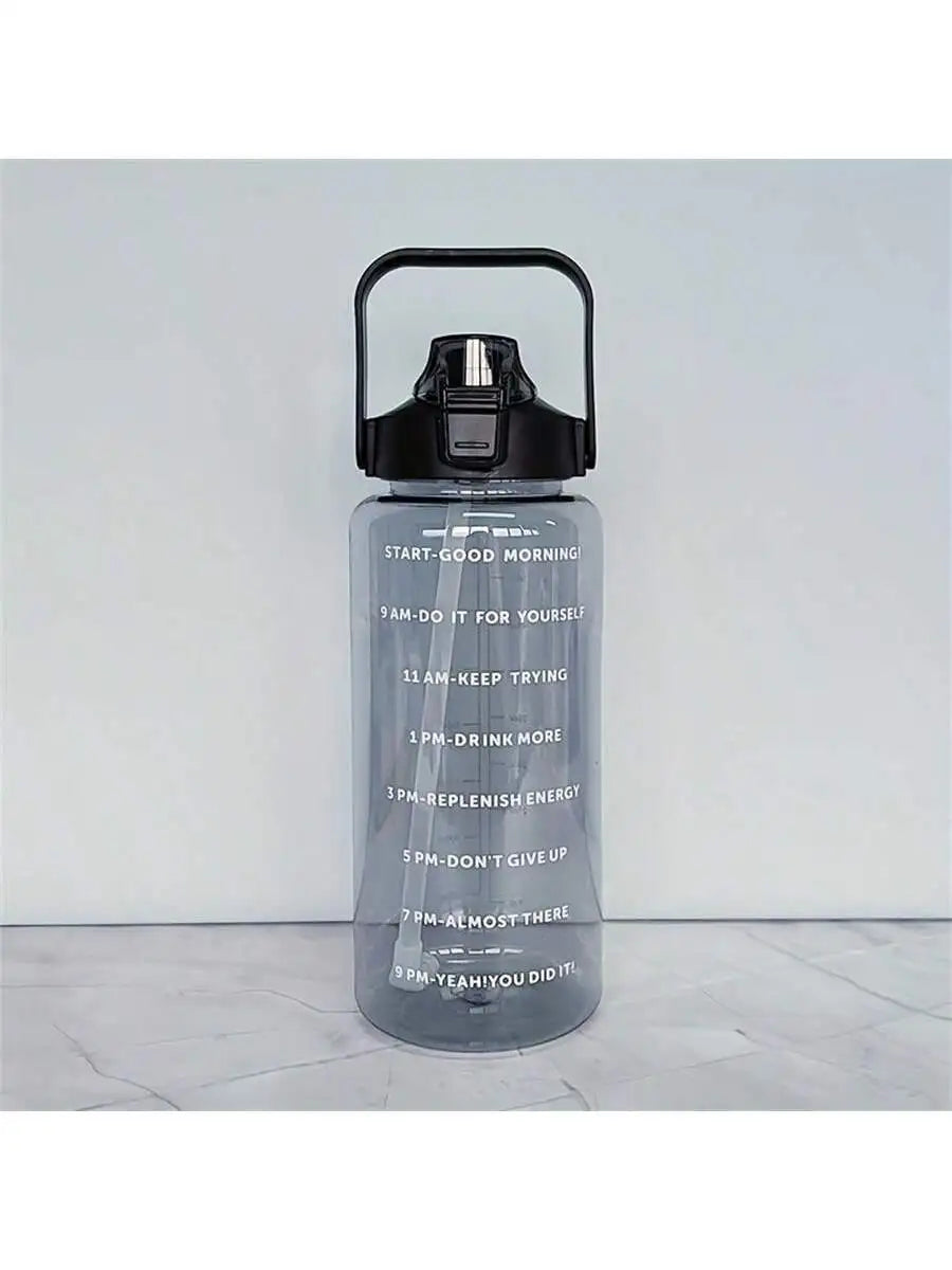 Large Capacity Summer Essential Water Bottle Portable Straw Time Mark Qme black >1L