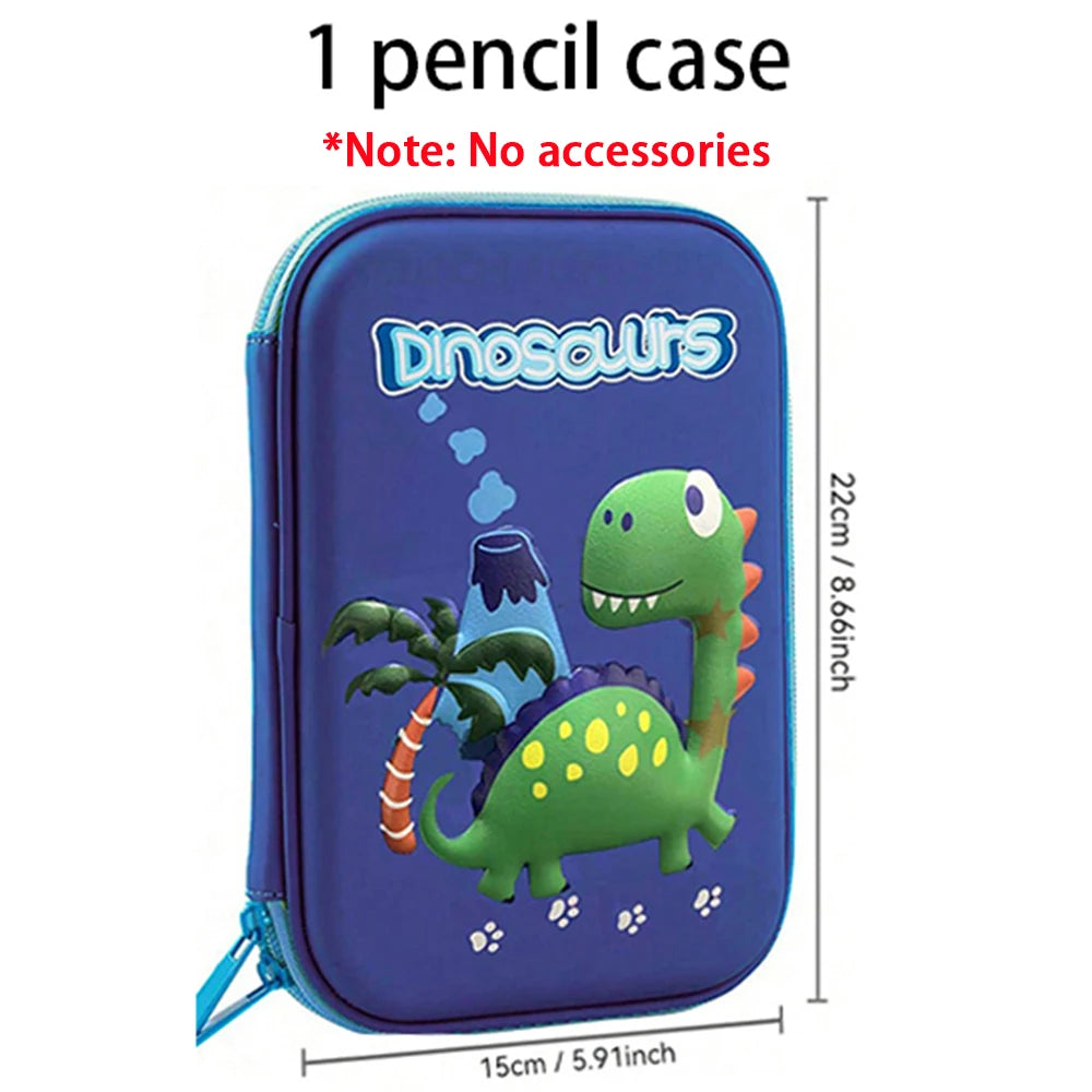 26Pcs 3D EVA Pencil Case Unicorn Dinosaur Stationery Set Pencil Pouch with Pencils Eraser Sharpener Stickers School Supplies Qme Dinosaur pencil case