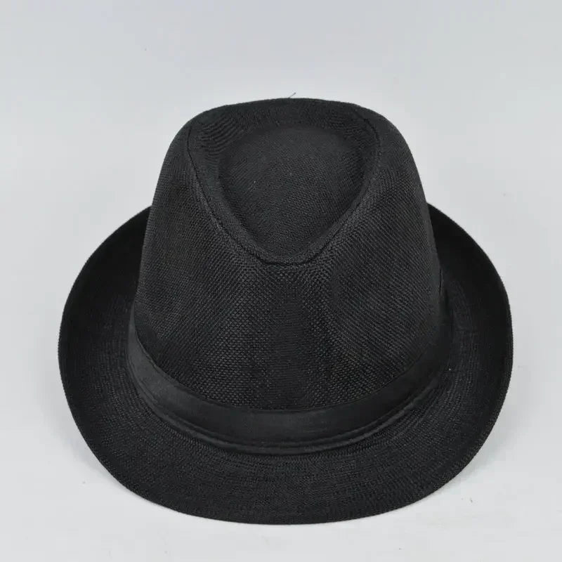 Fashionable British Jazz Hat Solid Linen Gentleman's Casual Denim Qme Black