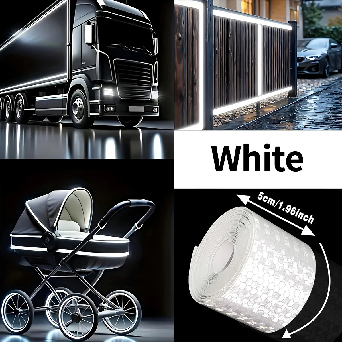 5cm*3M Reflective Warning Tapes Waterproof Outdoor Car Stickers Safety Strip White Red Fluorescent Yellow Reflectors for Bicycle Qme White