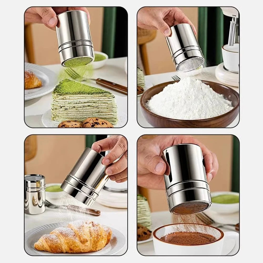 Duster With Cover Cocoa Powder Coffee Stainless Steel Duster Fine Mesh Bucket Seasoning Bottle Home Kitchen Qme