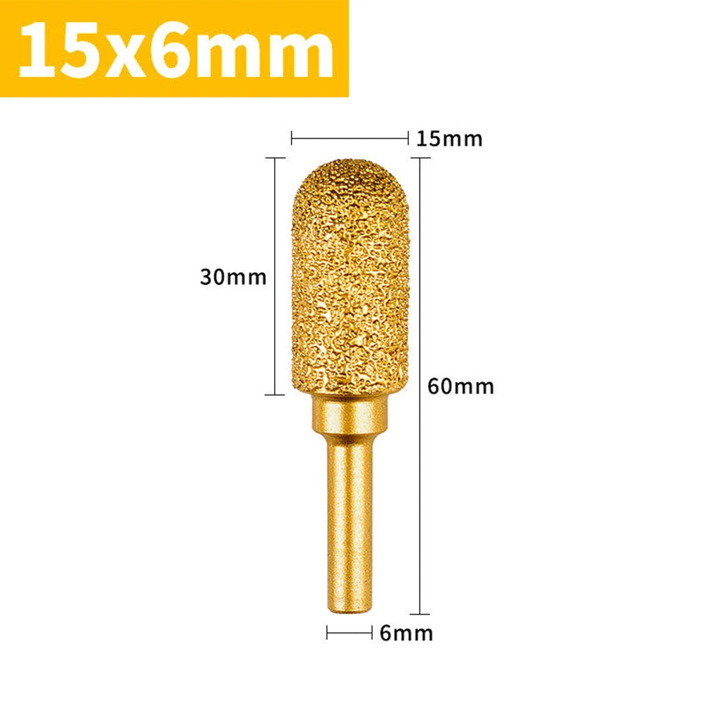 1PC 8-25mm Diamond Grinding Head 6mm Round Handle For Metal Stone Engraving Polishing Burr Tools Qme 15mm