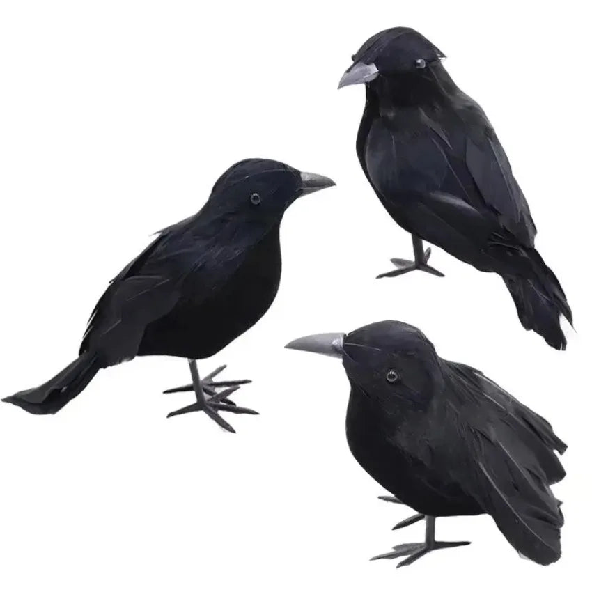 3pcs/set Halloween Black Crow Fakes Bird Toys Feather Animal Festival Decoration Props Party Supplies Garden Statues Sculptures Qme
