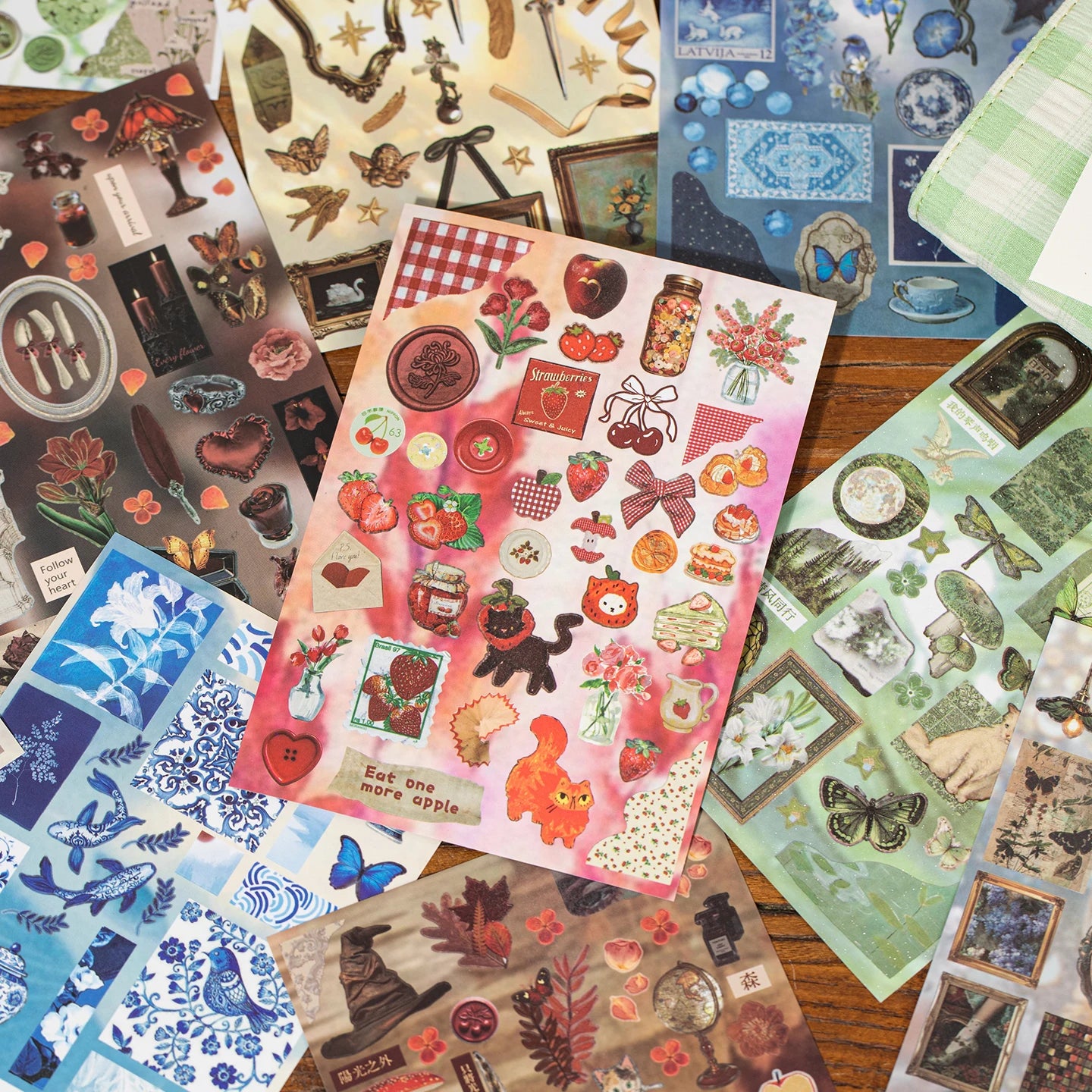 30/60 Sheets Cute PET Die cut Stickers book Retro Cartoon Handmade Scrapbooking Handbook Material Phone Stickers Kids Gift Qme