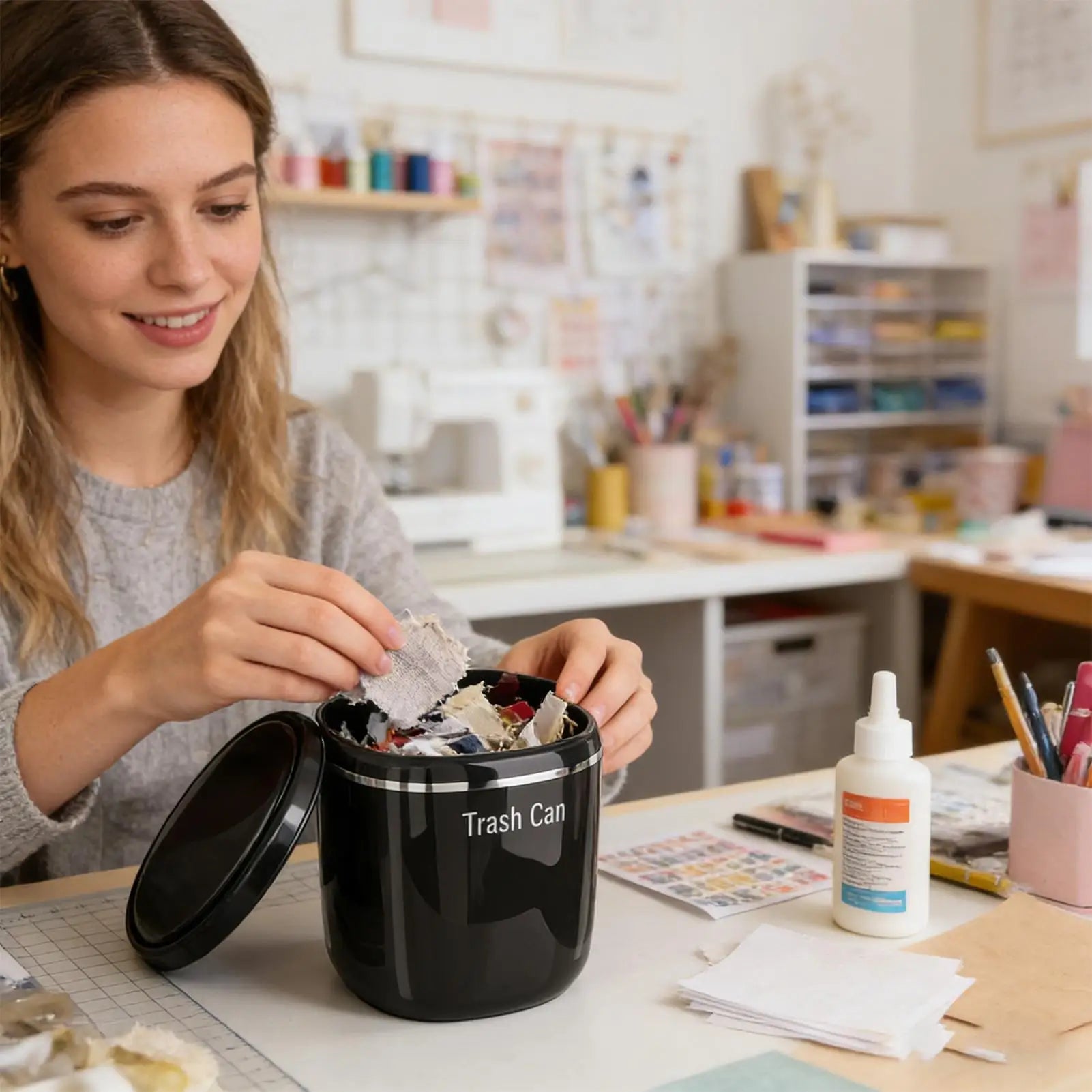 Mini Desk Trash Can 2.6L Mini Waste Bin Basket Makeup Tabletop Trash Can for Bathroom Kitchen Bedroom Dorm Room Car Indoor Qme