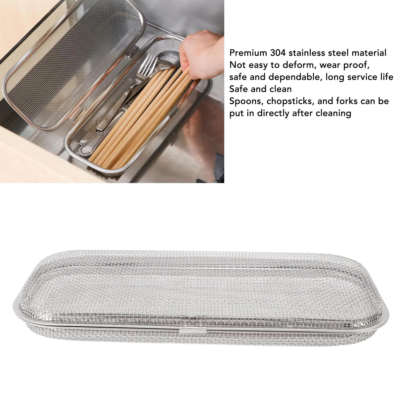 Dishwasher Utensil Basket Mesh Drain Safe 304 Stainless Steel Thorough Cleaning Dishwasher Silverware Basket for Small Items Qme
