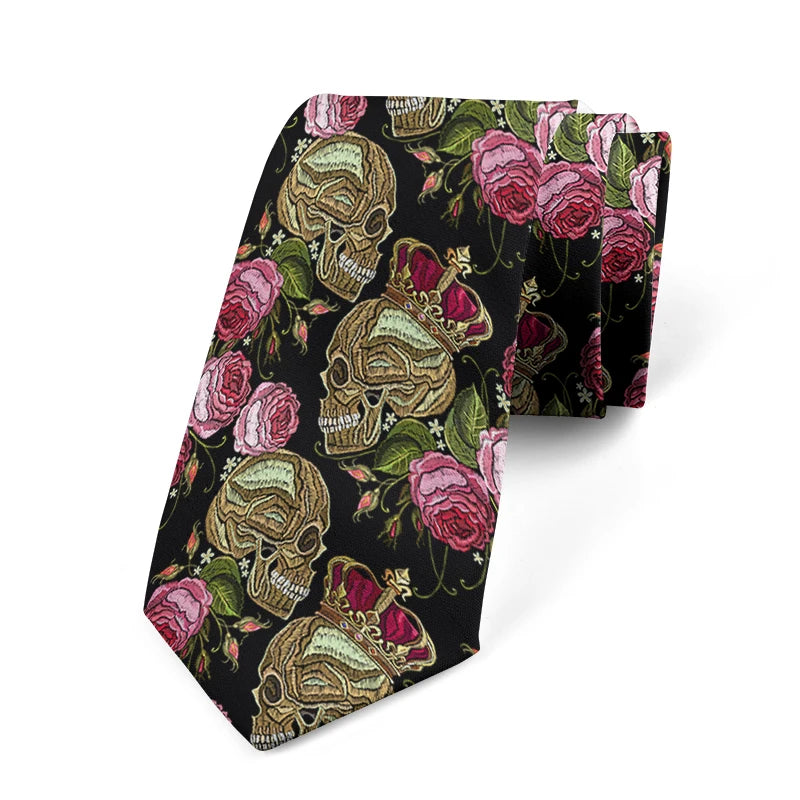 Men's Slim Fit 3D Printed Tie Flower Skull Harajuku Business Formal Qme style6