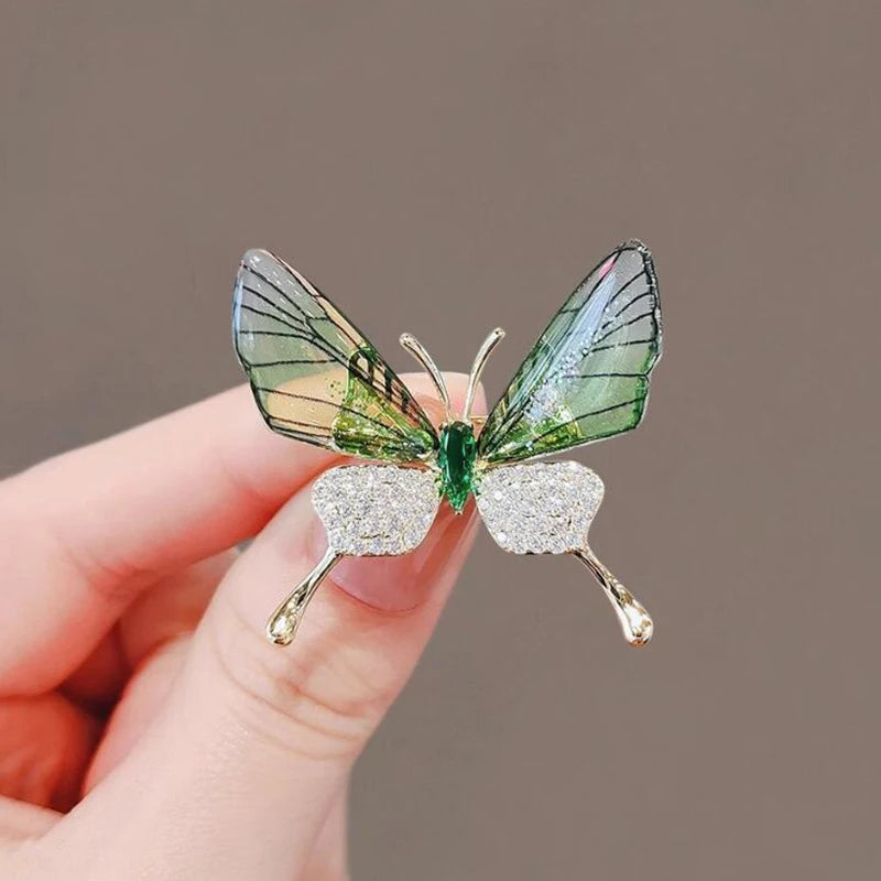 Butterfly Brooch Insect Corsage Women's Accessory Acrylic Transparent Wings High-grade Clothing Pin Qme Green