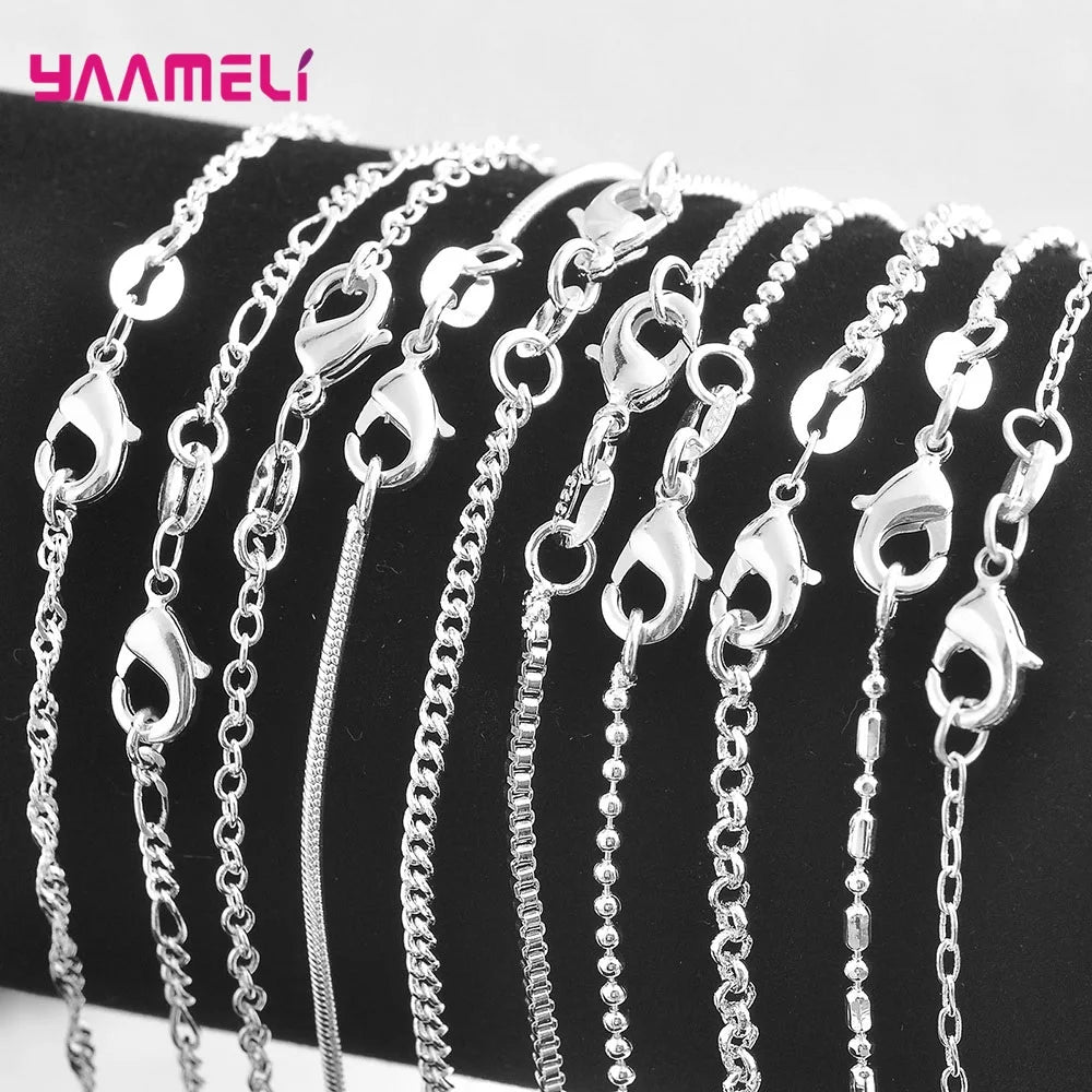 5PCS Solid 925 Sterling Silver Stamp Jewelry Chains Necklace with Lobster Clasps fit Men Women Pendant 18 Designs 16-30 Inch Qme