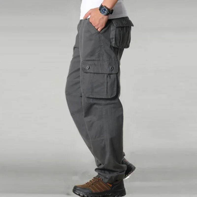 Cargo Pants Men Military Work Overalls Loose Straight Tactical Trousers Multi-Pocket Baggy Casual Cotton Slacks Pants Qme 34 GY