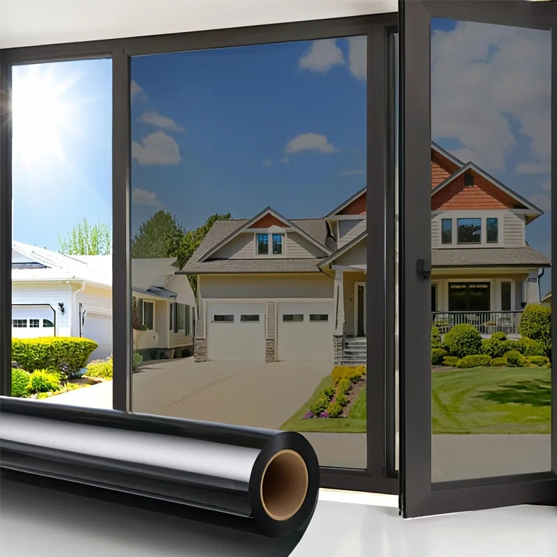 Large Privacy Film Kits Are Suitable for One-Way Windows.They Feature Electrostatic Adsorption, Are Adhesive-Free, Qme Black Silvery 50X300cm