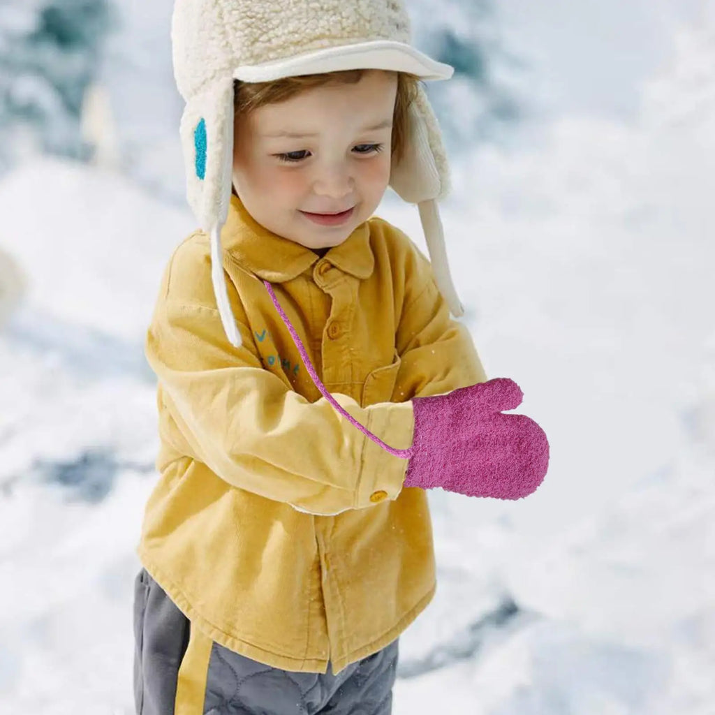 Toddler Mittens Soft Plush Toddler Winter Thermal Gloves Thermal Anti-Loss Cold Weather Protection Accessories for 1-3 Years Old Qme