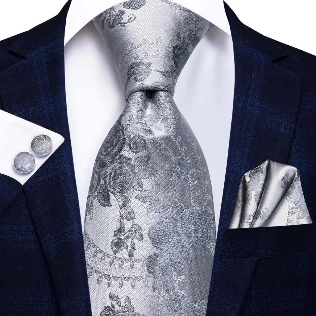 Hi-Tie Purple Silver Striped Silk Elegant Tie For Men Groom Wedding Men Necktie Pocket Square Cufflink Accessory Wholesale Qme SN-3286