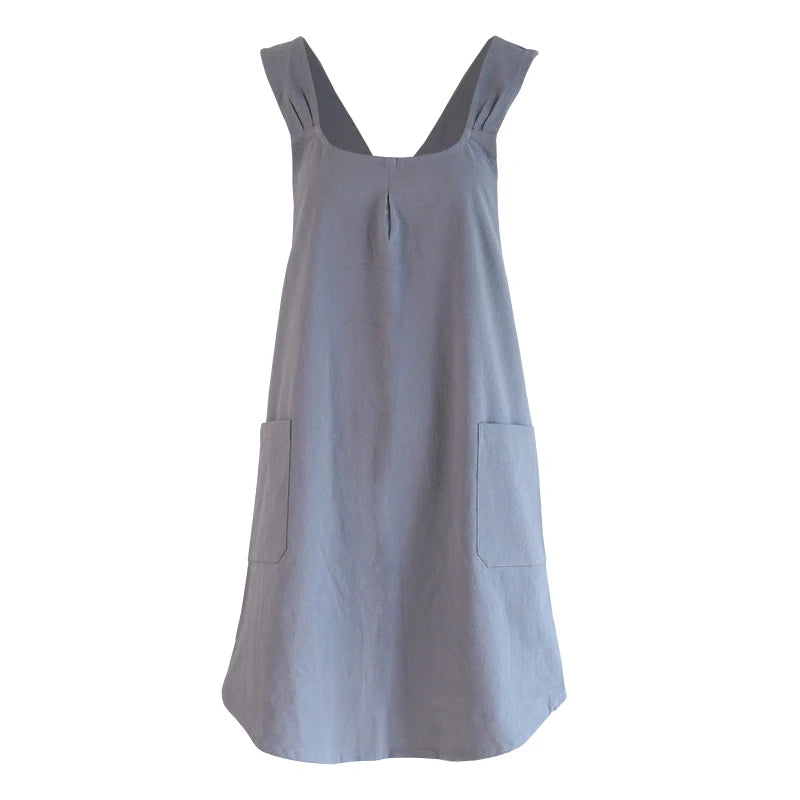 Cross Back Aprons Women Smock Apron Pockets Cute Gardening Dress Qme Gray