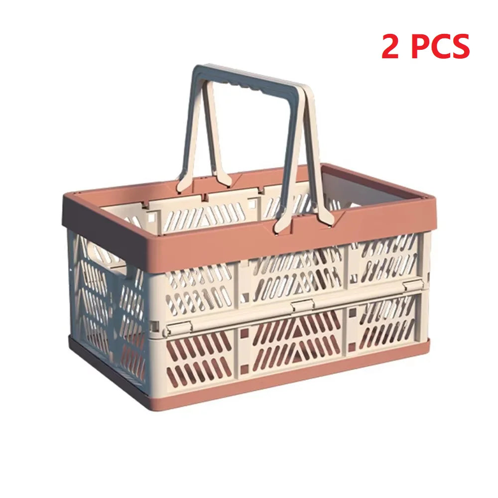 1pc Folding Portable Fruit And Vegetable Storage Basket Sundry Arrangement Thickened Plastic Picnic Basket Qme 2PCS Pink Large