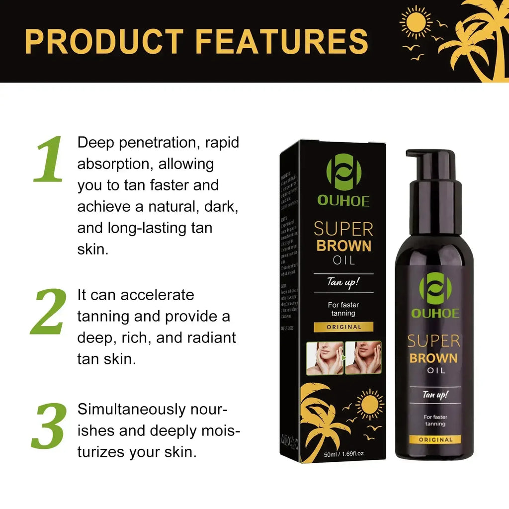 Brown Tanning Oil Sunless Self Tanning Body Bronzer Nourishing Summer Beach Solarium Powerful Natural Tanning Boosting Oil Qme