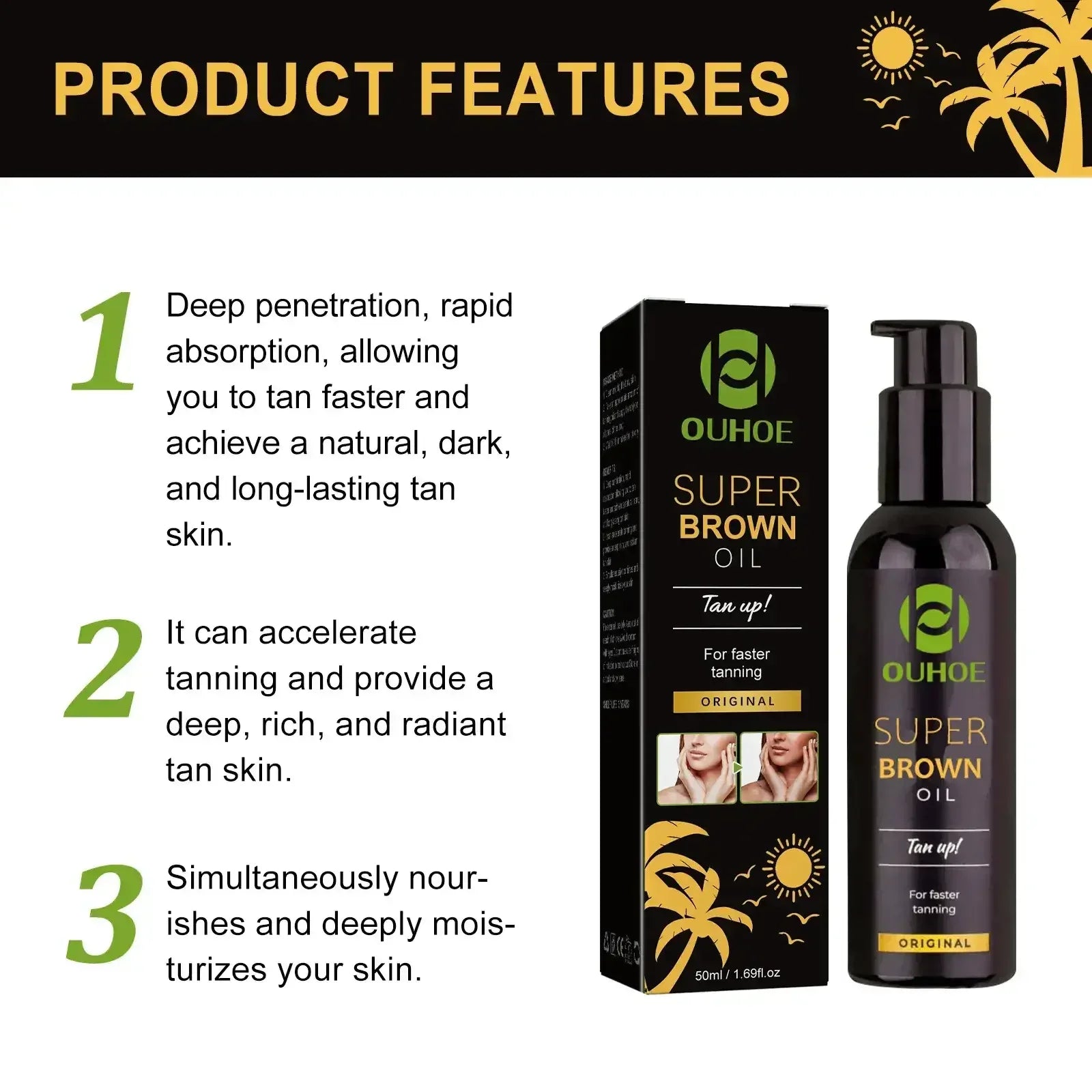 Brown Tanning Oil Sunless Self Tanning Body Bronzer Nourishing Summer Beach Solarium Powerful Natural Tanning Boosting Oil Qme