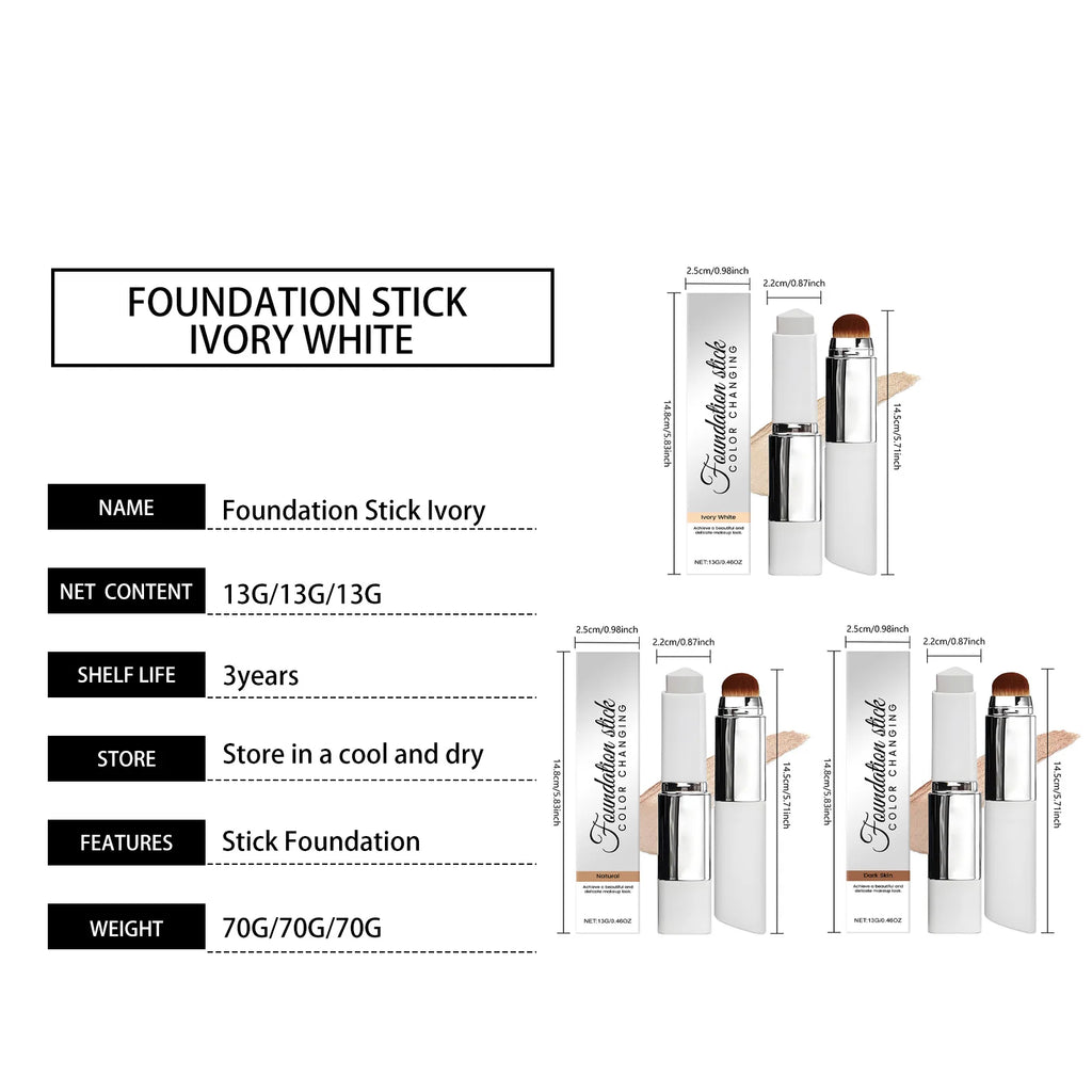 Foundation Make-Up Stick Double Head with Brush 3 Colors Lightweight Moisturizing Brighten Matte Concealer 2IN1 Foundation Stick Qme