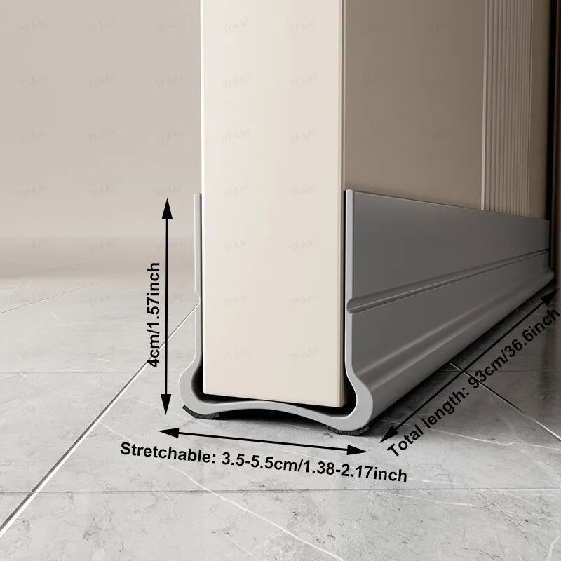 1Pc Door Gap Weather Strip 93cm Adjustable Flexible PVC Triple Seal Soundproof Windproof Bottom Seal Strips Self-adhesive Strip Qme Gray