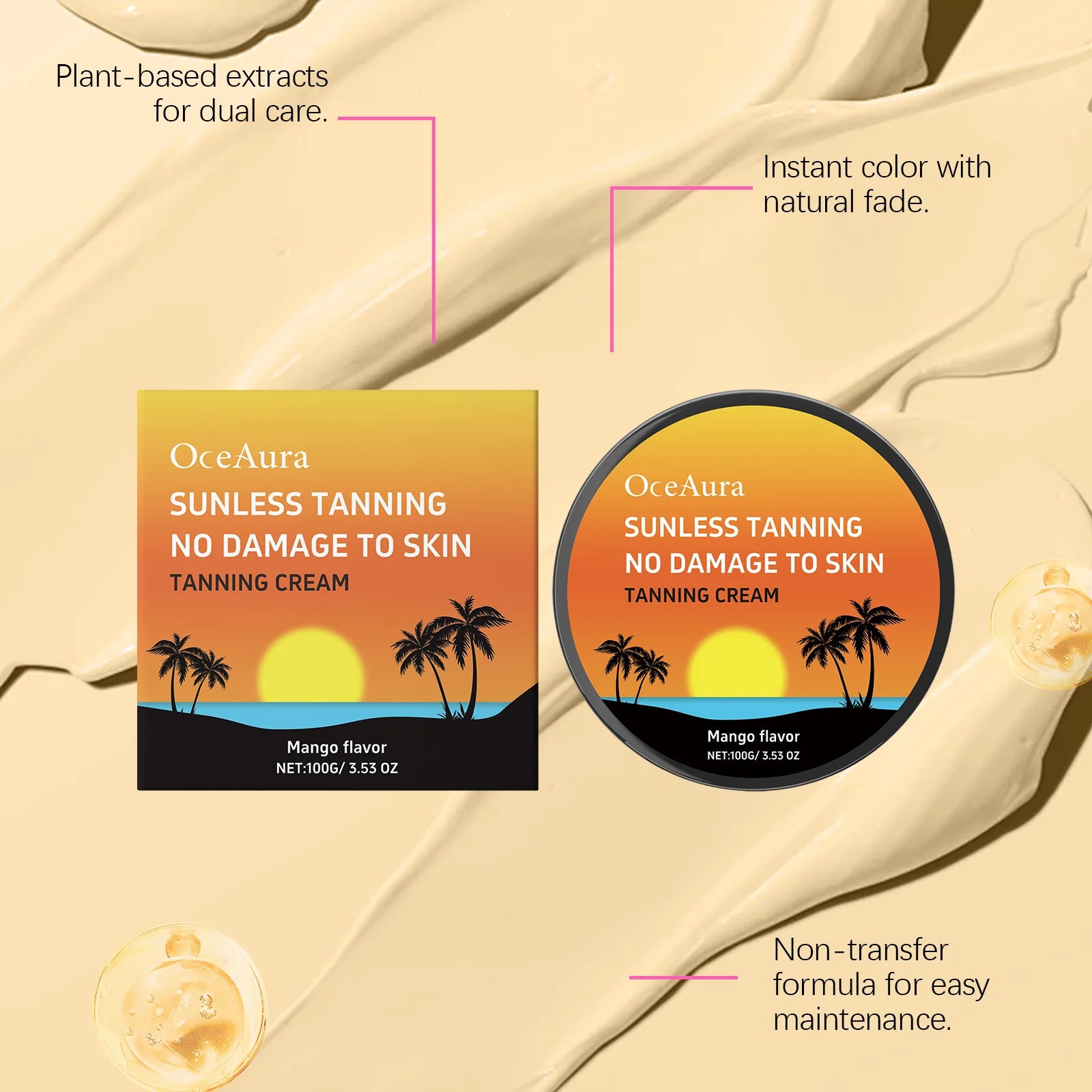 OceAura Sunless Tanning Cream Natural Color No Damage to Skin Shade Customizable Smoothing Hydrating Self Tanning Body Cream Qme