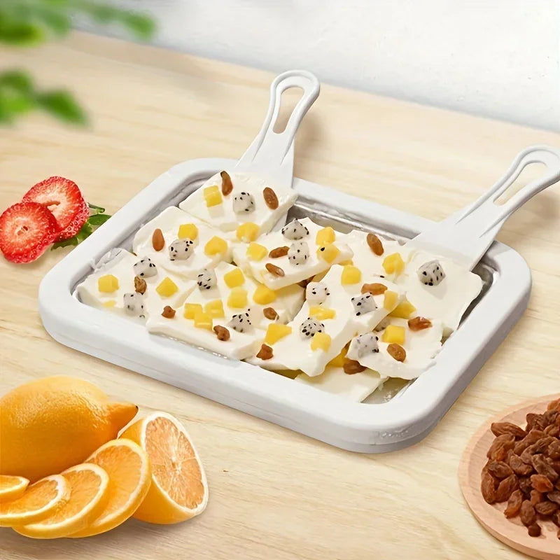 1PC Ice Cream Maker Stainless Steel Square Manual Ice Machine Instant Cold Plate With Dual Scrapers for Making Rolled Ice Cream Qme