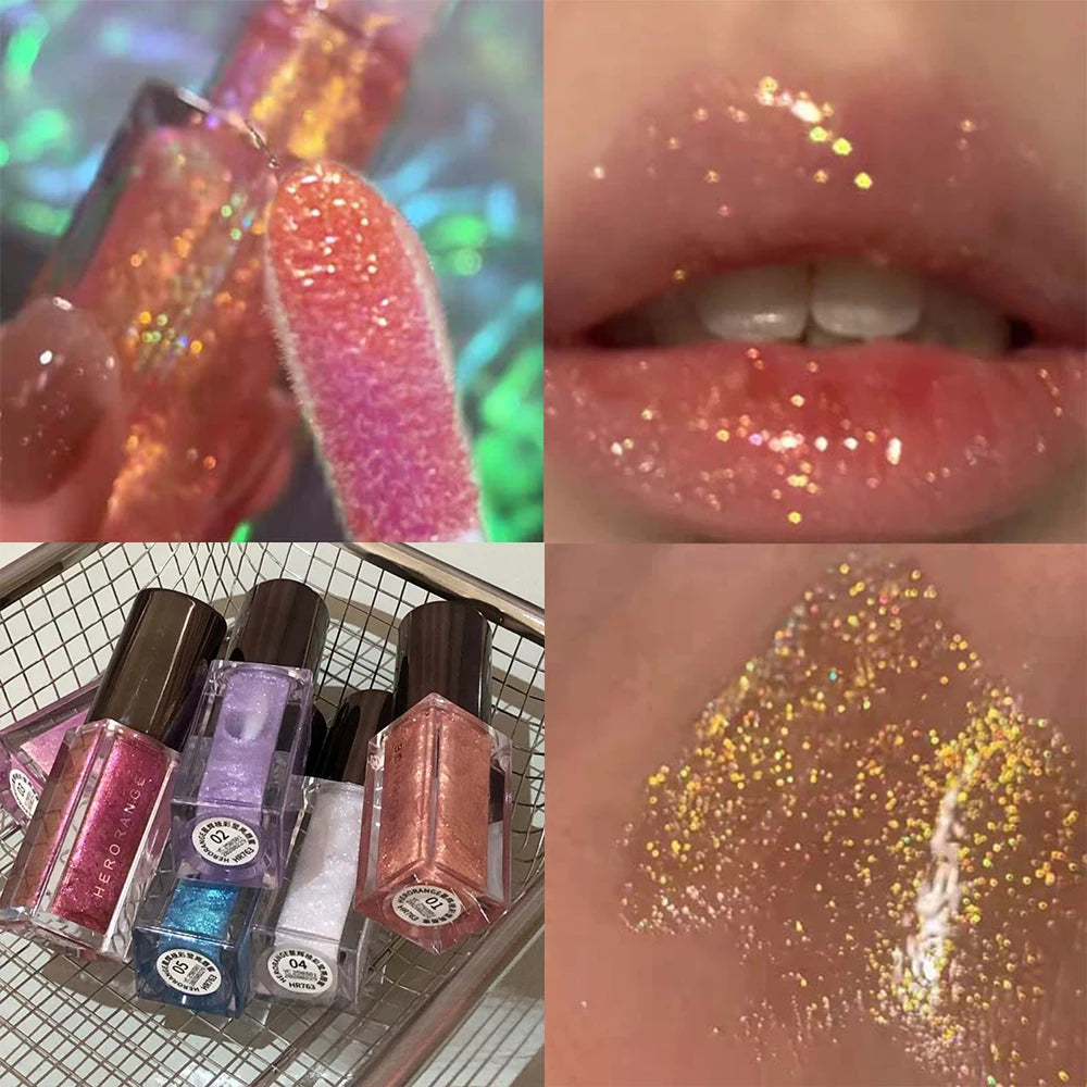 HERORANGE Glittering Mirror Lip Glaze Watery Shimmering Light Gloss Qme
