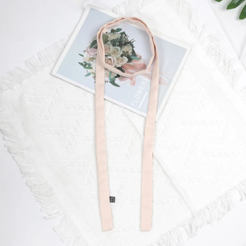 160cm X 2.5cm Long Skinny Brand Bag Scarf for Women Head Handle Silk Scarves Wraps Satin Neck Tie Ribbons Headbands Neckerchief Qme Beige 2.5 -160cm