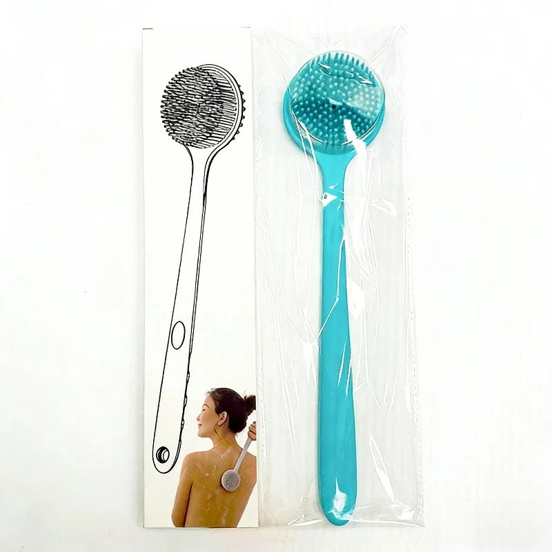 Silicone Scrubber Long Handle Double Sided Exfoliating Massage Qme emerald green