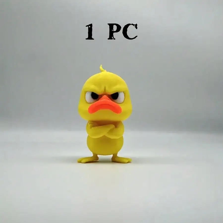 Angry Yellow Duck Statue Funny Figurine Expressive Face Crossed Arms Qme