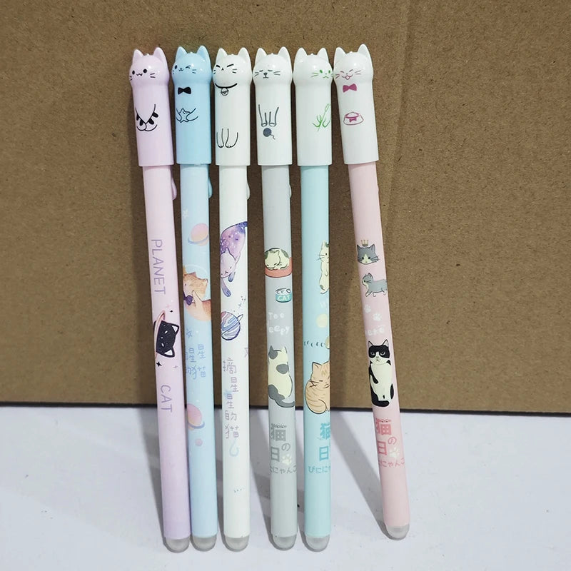 6 Cat Tail Themed Kawaii Gel Pens Erasable Blue Ink Ideal Student Qme Default Title