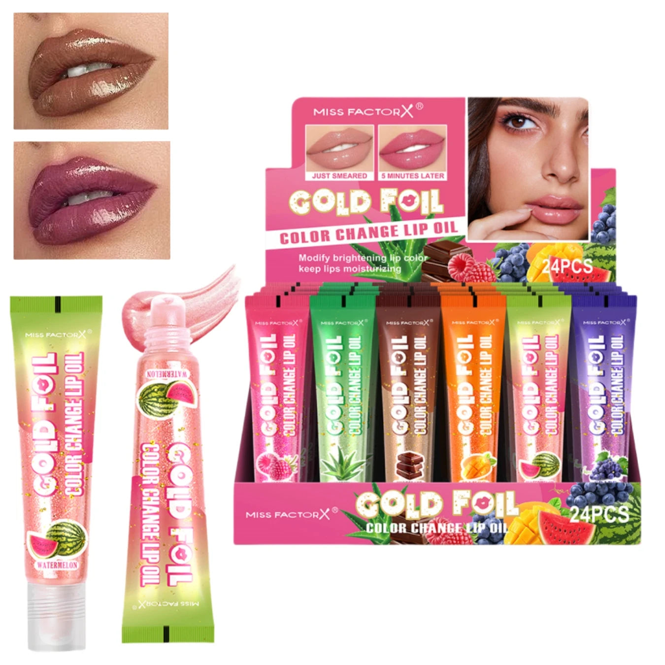 Shiny Lip Oil Gift Set 15ml×24PCS deep moisturizing non-decolorizing foil brightening and embellishing lip color gift Qme Lip Oil Set 24PCS