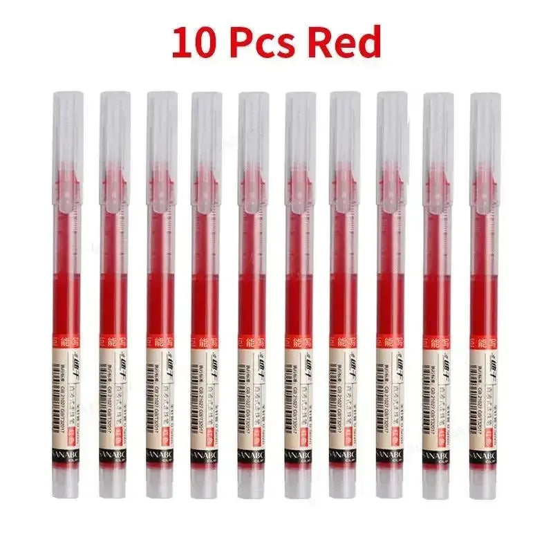 10PCS High Quality Needle Type Gel Pens Black Blue Red Ink Straight Liquid Pen Kawaii Stationery School & Office Supplies Qme 10pcs Red