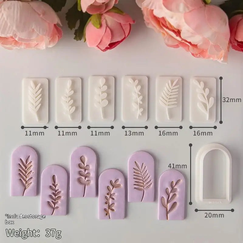 7Pcs Botanical Leaf Pattern Clay Earring Molds Set Fresh Plant Vine Leaves Clay Cutters Tools For Earring Pendant Jewelry Making Qme A