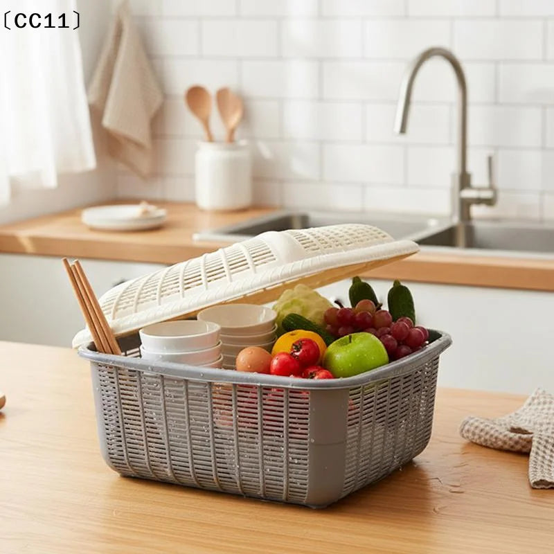 Plastic Storage Basket Lid Multifunctional Draining Storing Utensils Qme