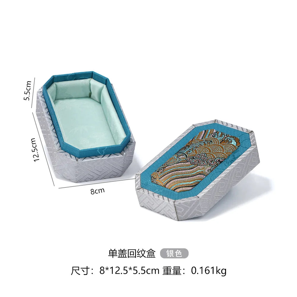 Chinese Style Brocade Jewelry Box Wave Pattern Heaven&Earth Cover for Curio Bracelet Storage Gift Packaging,Jewelry Display Box Qme Silver