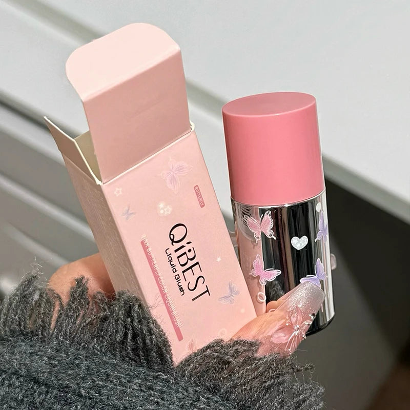QIBEST New Velvet Matte Liquid Blusher Sponge Head Rendering Moisturizing Long-lasting Beauty Natural Cheek Face Blush Makeup Qme