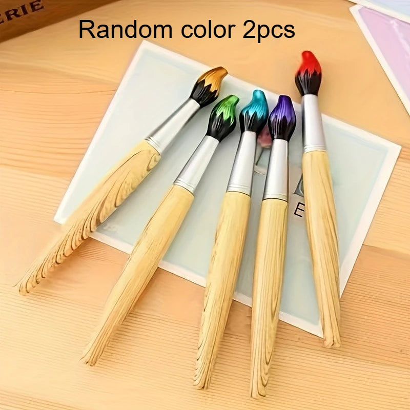 Creative Brush Styling Pen - Realistic Wood Oil Painting Effect, Smooth Ballpoint, Styling Brush Design - Perfect For School Qme Random color 2pcs